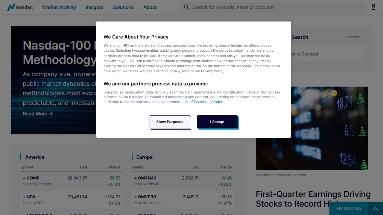 Explore Nasdaq's platform for tracking comprehensive stock market activity and company earnings.