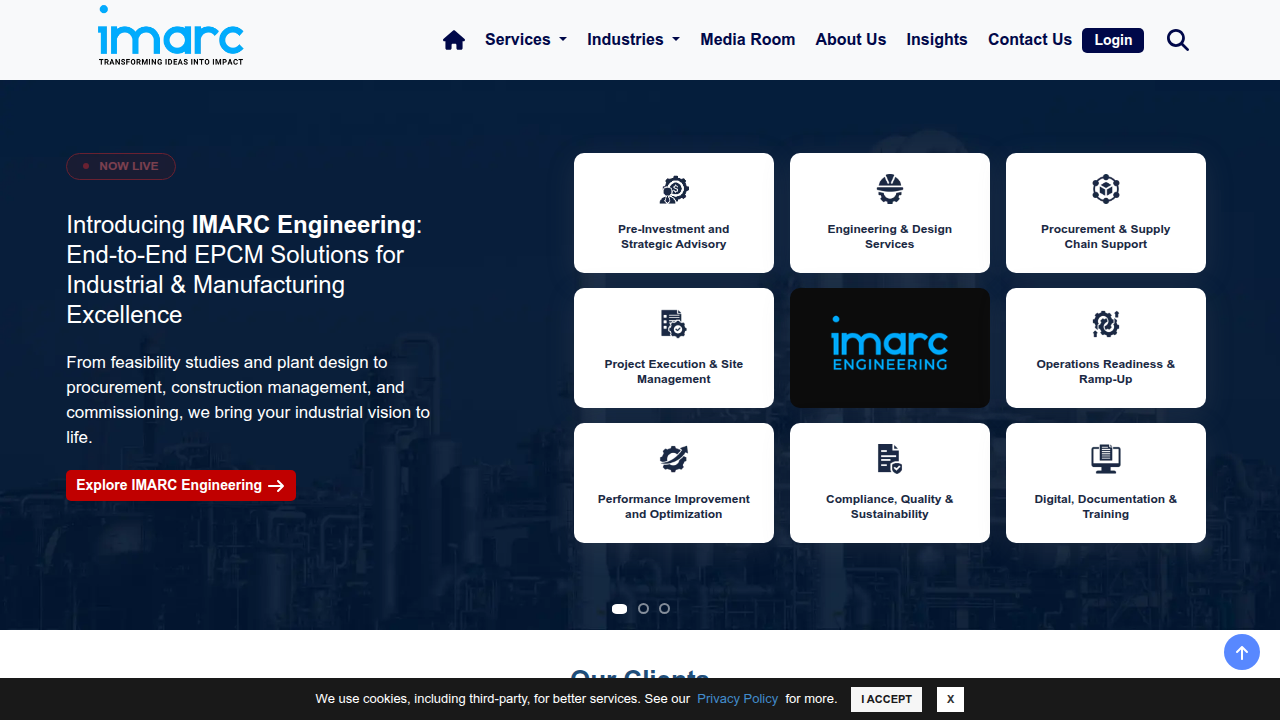 Screenshot of the IMARC Group homepage, a source for market research and industry reports.