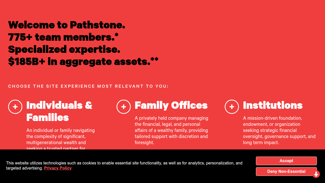 A screenshot of Pathstone's website, an investment advisory firm, whose market insights are referenced regarding S&P 500 earnings contributors.