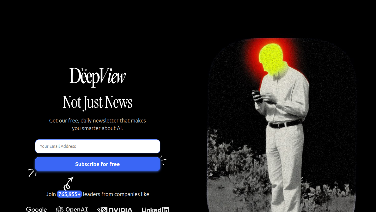 A screenshot of The Deep View Newsletter's subscription page, offering market insights.