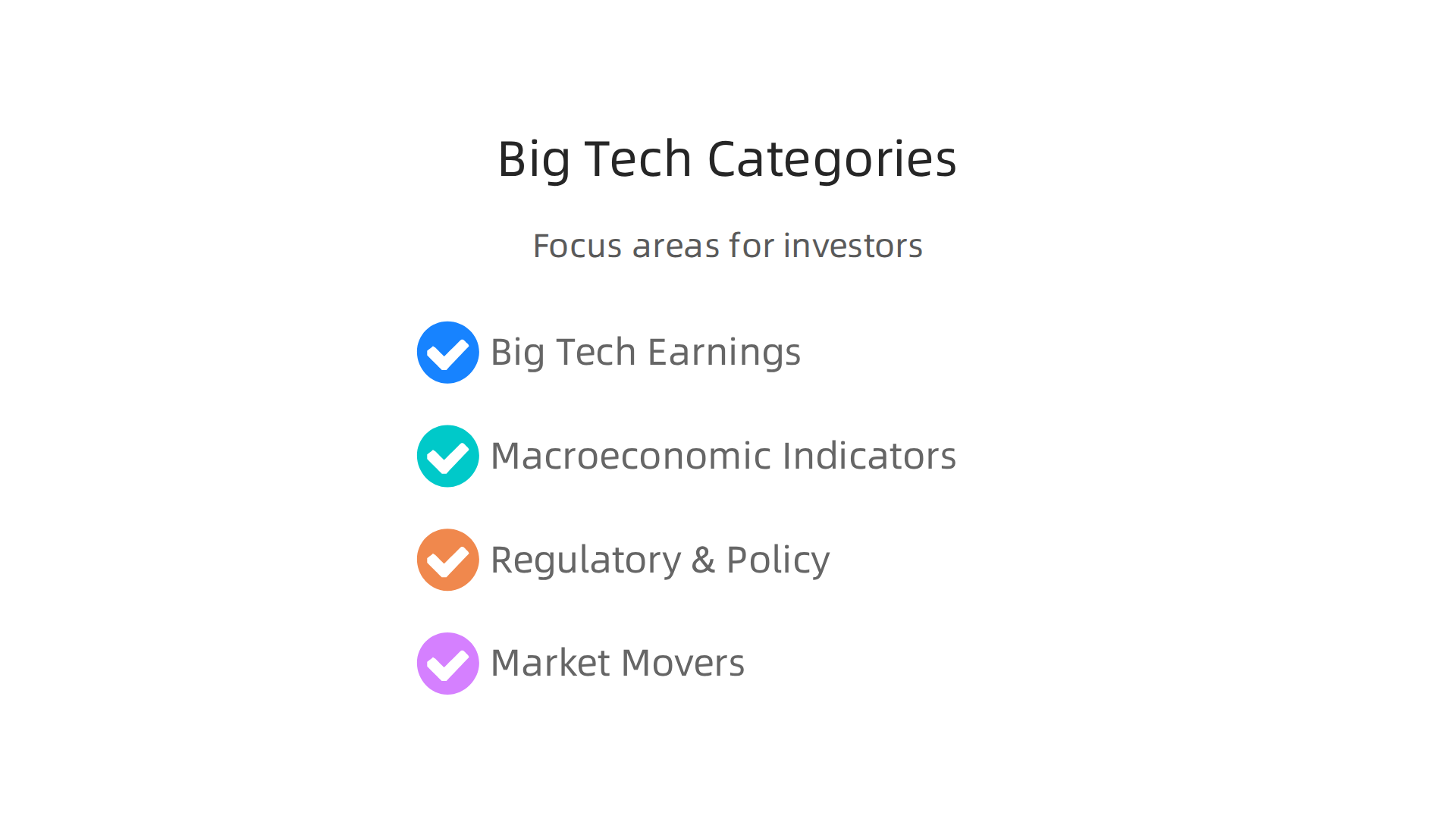 Key categories for investors to focus on for impactful Big Tech news.