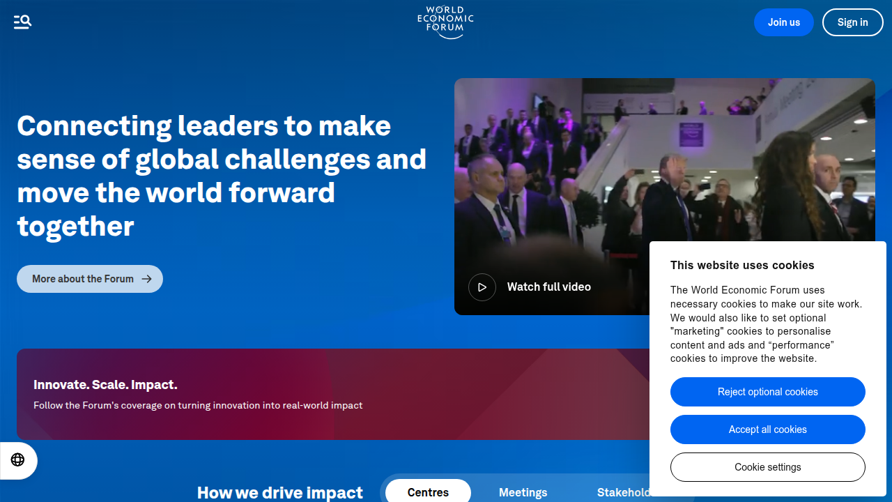 The homepage of the World Economic Forum, a source for global risks analysis.