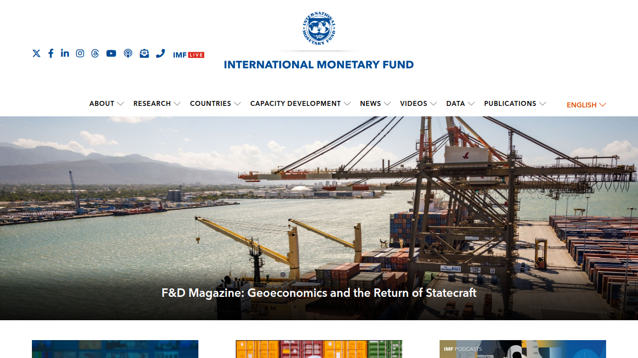 Homepage of the International Monetary Fund (IMF), a source for global financial stability reports and economic analysis.