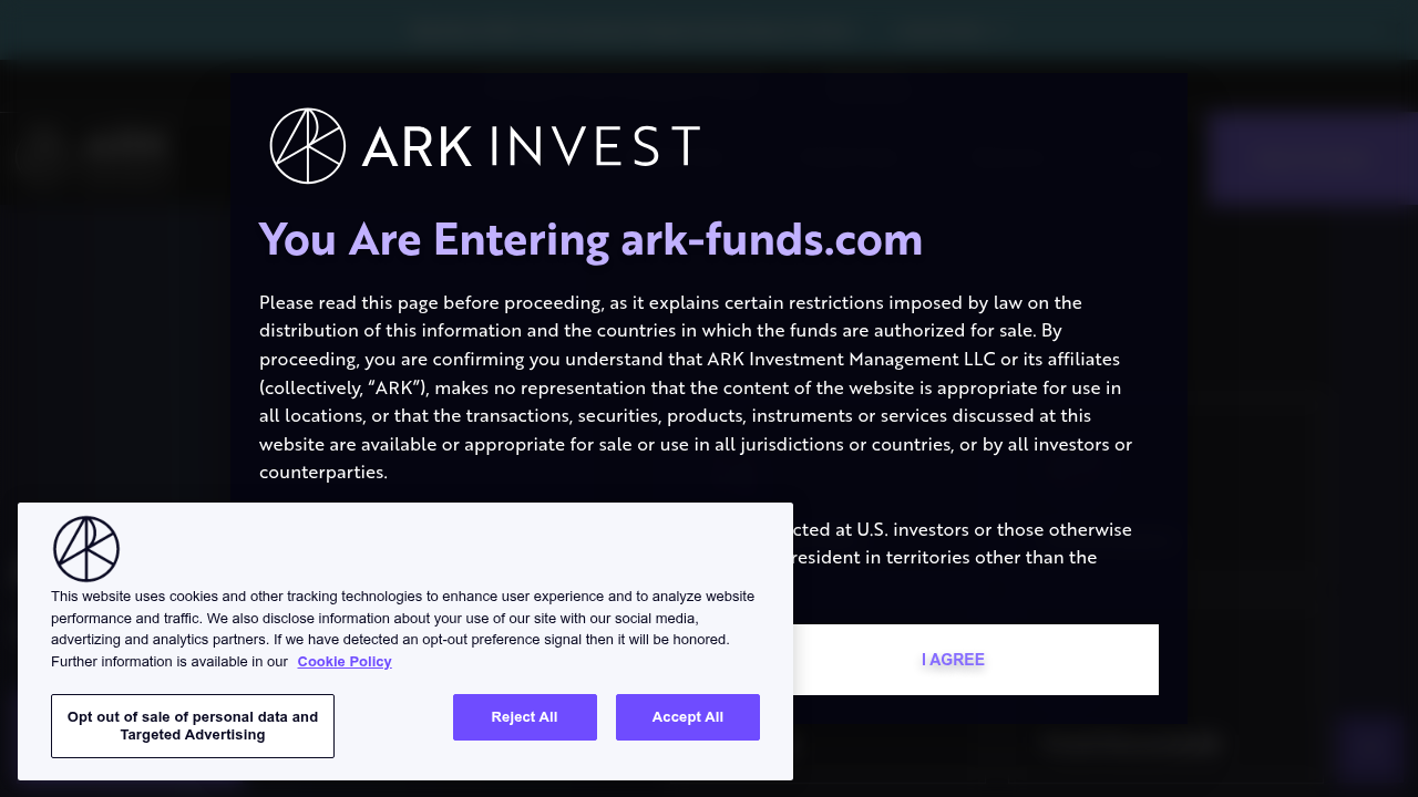 The official portfolio breakdown of the ARK Space & Defense Innovation ETF (ARKX) from ARK Invest's website.