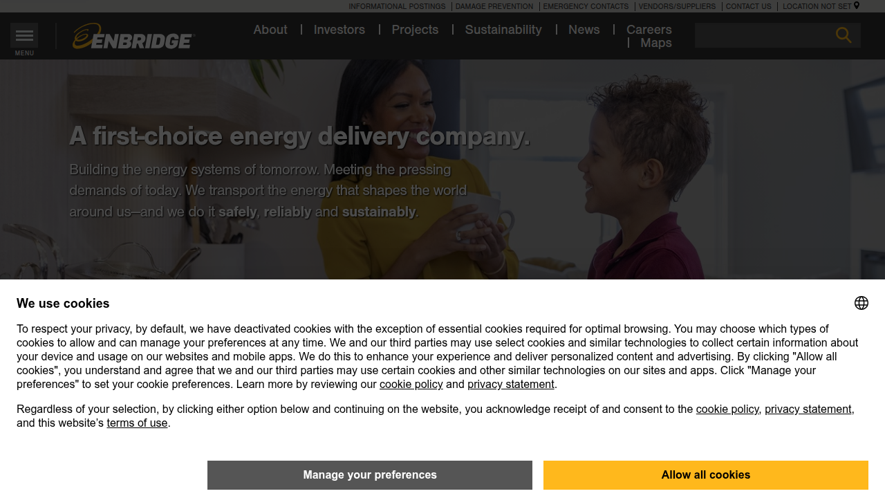 Screenshot of Enbridge's official investor relations homepage, where dividend and stock information is published.