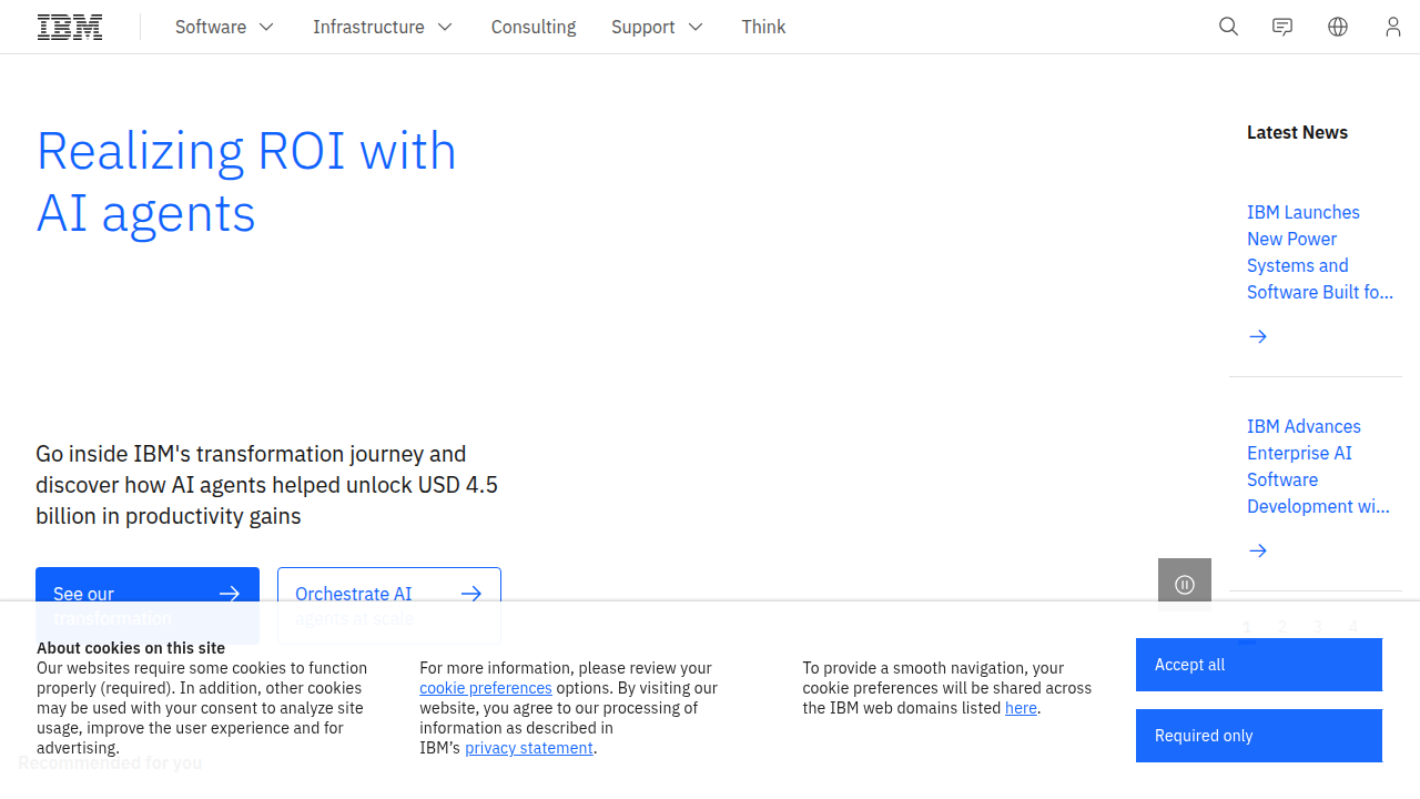 IBM's website, showcasing its extensive work in artificial intelligence, including initiatives like the MIT-IBM Watson AI Lab.
