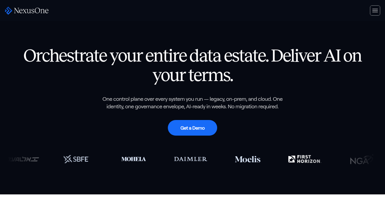 A screenshot of the NX1 website, a resource for enterprise data solutions.
