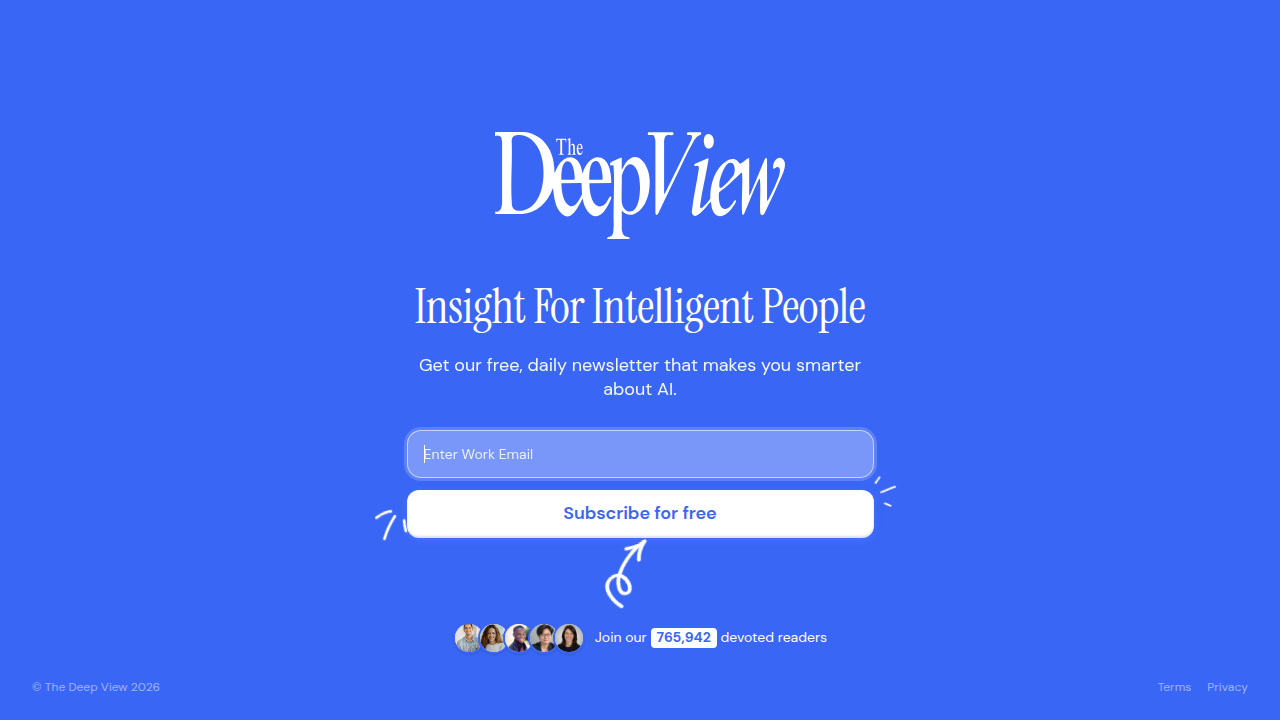 A screenshot of the signup page for "The AI Newsletter Worth Reading," offering daily insights into AI and technology.