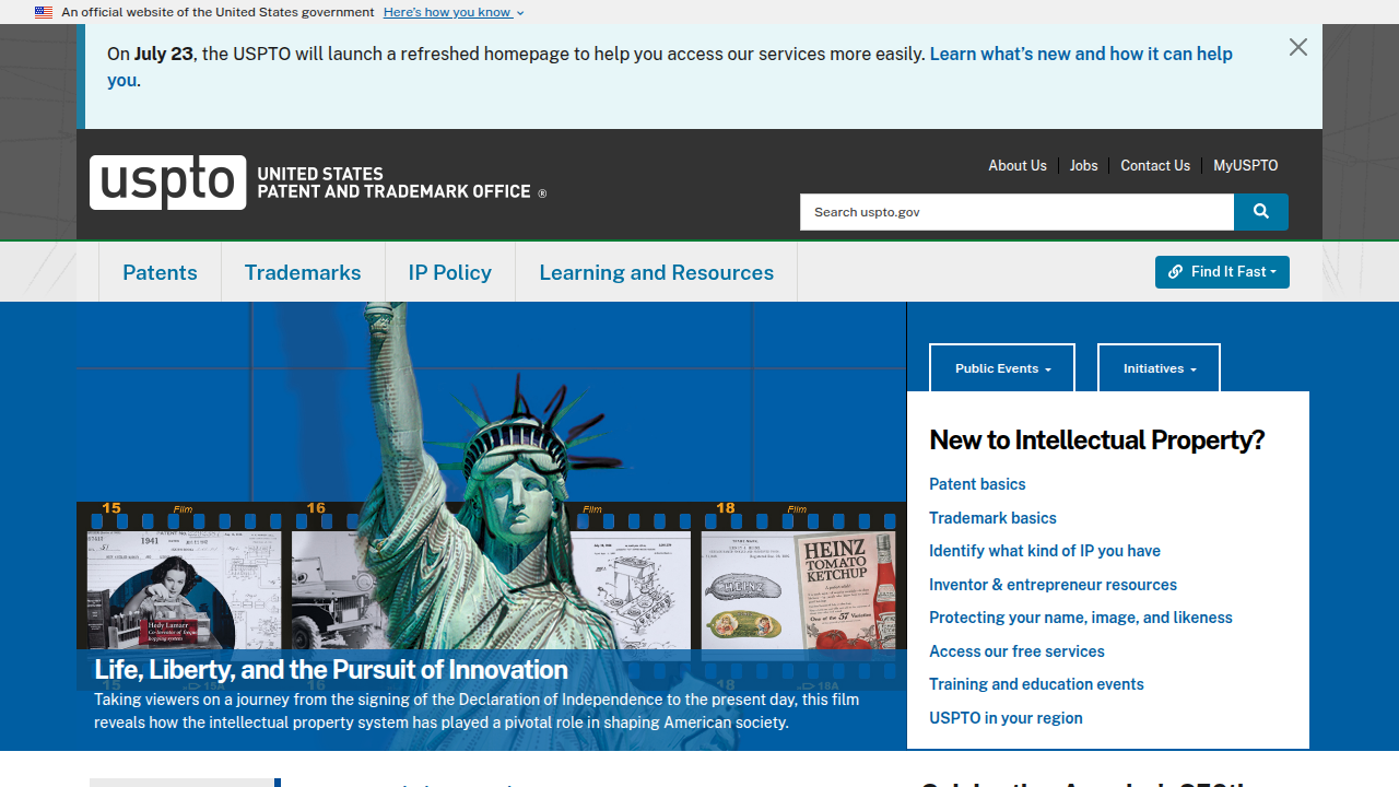 Discover how to research patents and intellectual property related to advanced technologies on the USPTO website.