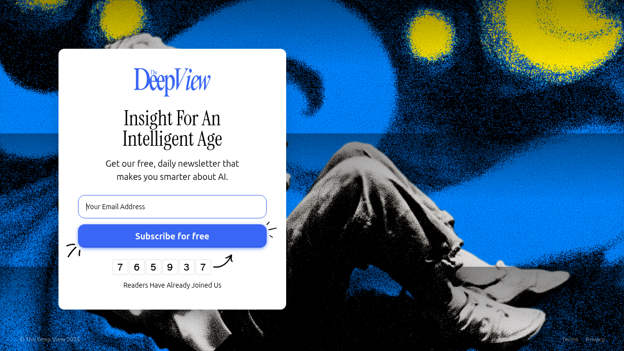 Screenshot of The Deep View newsletter subscription page, offering daily AI updates for tech watchers.